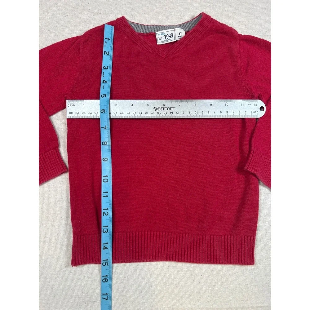 The Children's Place Boys Red V-Neck Knit Sweater 100% Cotton Size 4T